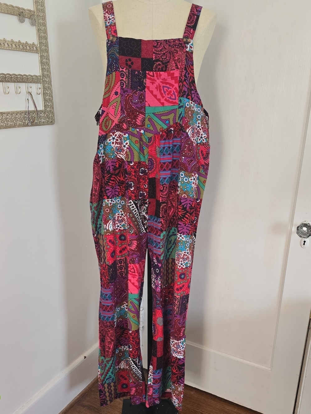 Multicolor Patchwork Wide-Leg Romper Jumpsuit